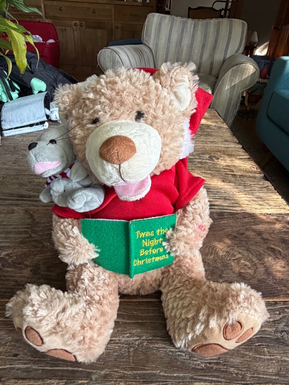 PBC International Bear Plush reading "The Night Before Christmas"